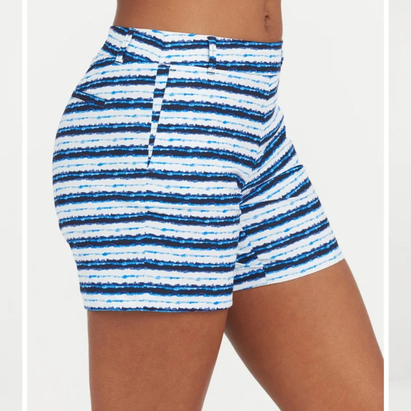 SPANX Sunshine Short 6” blue painted Stripe Golf Boat Beach Swim Trunks Medium - Picture 1 of 11